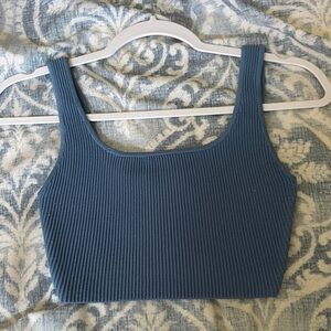 Aritzia Blue Ribbed Sleeveless Crop Tank Top